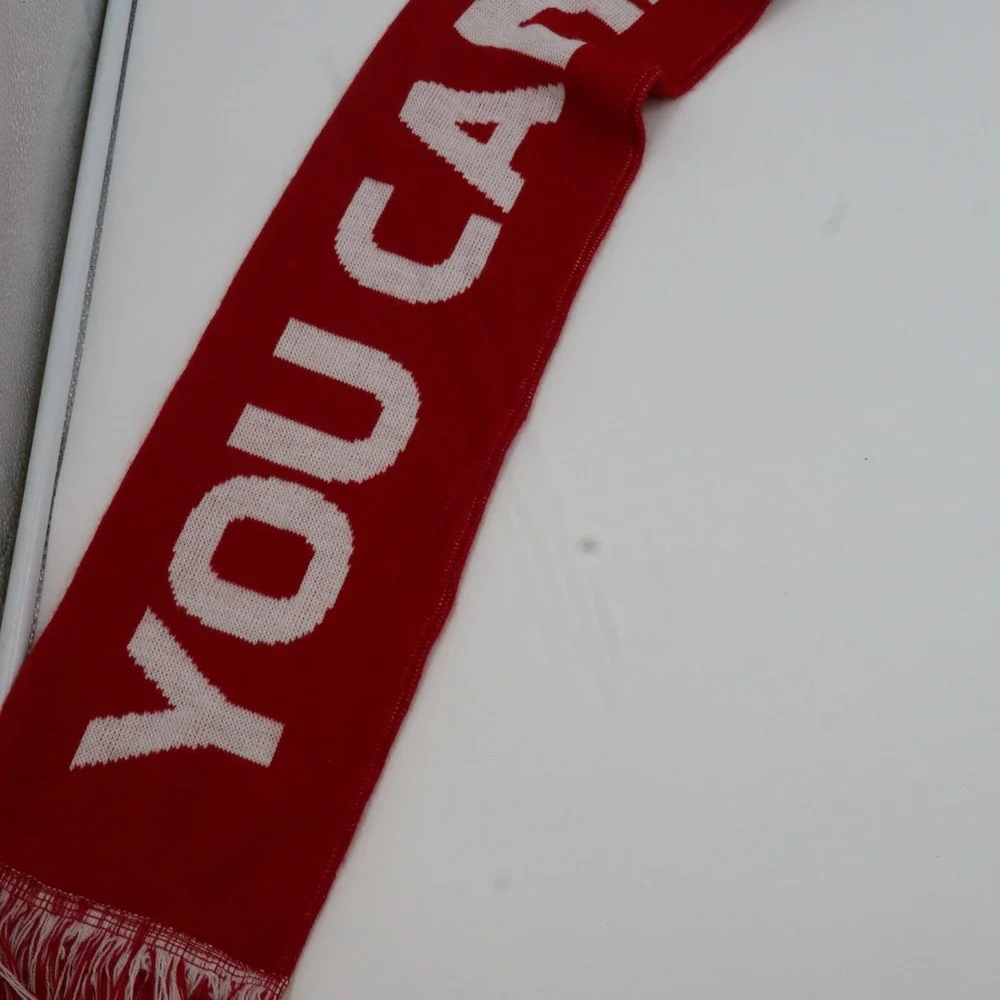 Ruffneck Scarves Portland Rose City Scarf Unisex OS Red White Knit Fringed‎ Fan